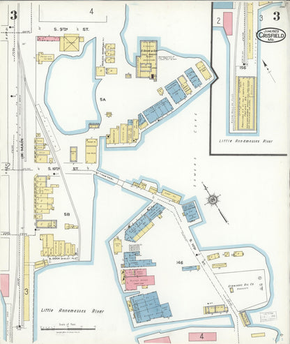 Sanborn Fire Insurance Map from Crisfield, Somerset County, Maryland (1923), Sheet #0003 - Complete Map Set gallery image, historic Sanborn map, vintage wall art, Maryland Maryland