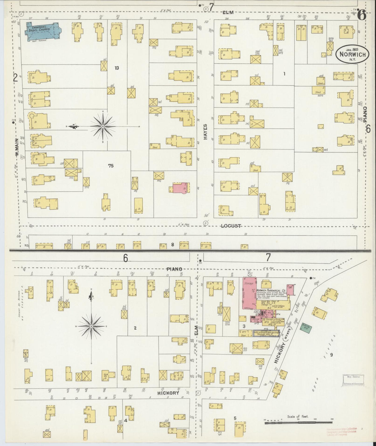 Sanborn Fire Insurance Map from Norwich, Chenango County, New York (1903), Sheet #0006 - Complete Map Set gallery image, historic Sanborn map, vintage wall art, New York New York