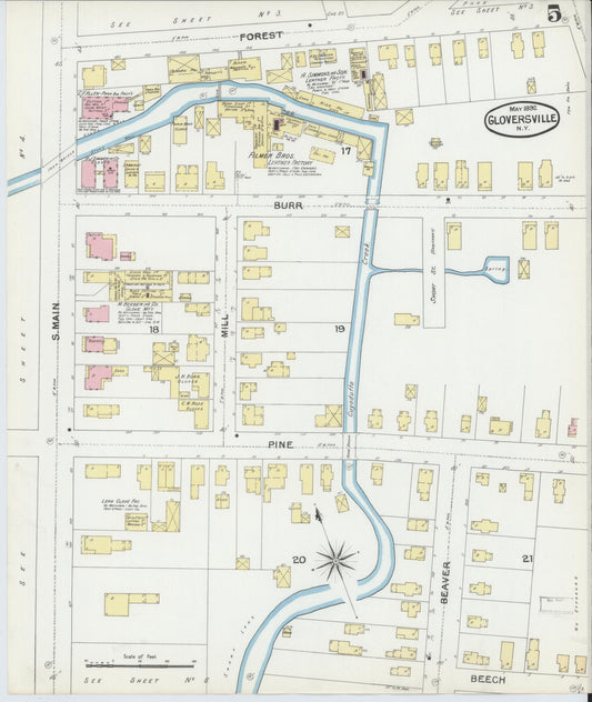 Sanborn Fire Insurance Map from Gloversville, Fulton County, New York (1892), Sheet #0005 - Historic Sanborn Fire Insurance Map Print, vintage old map wall art, antique decor, genealogy gift, New York New York map