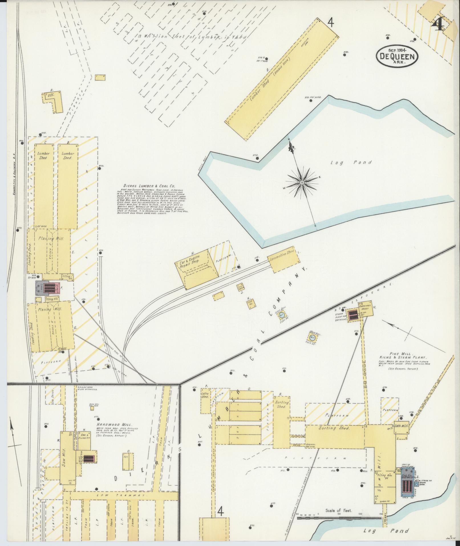 Sanborn Fire Insurance Map from De Queen, Sevier County, Arkansas (1904), Sheet #0004 - Historic Sanborn Fire Insurance Map Print, vintage old map wall art, antique decor, genealogy gift, Arkansas Arkansas map