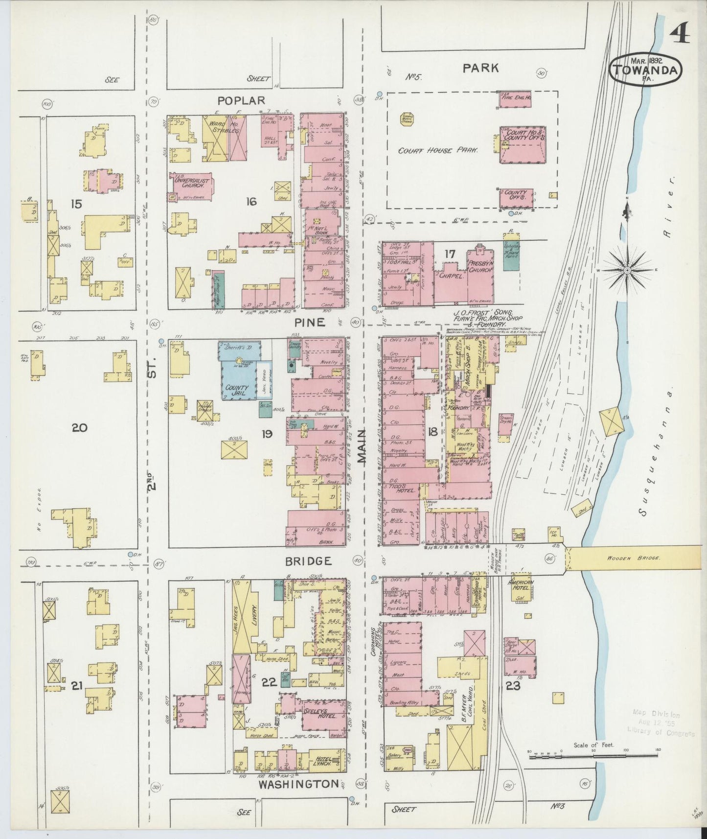 Sanborn Fire Insurance Map from Towanda, Bradford County, Pennsylvania (1892), Sheet #0004 - Complete Map Set gallery image, historic Sanborn map, vintage wall art, Pennsylvania Pennsylvania
