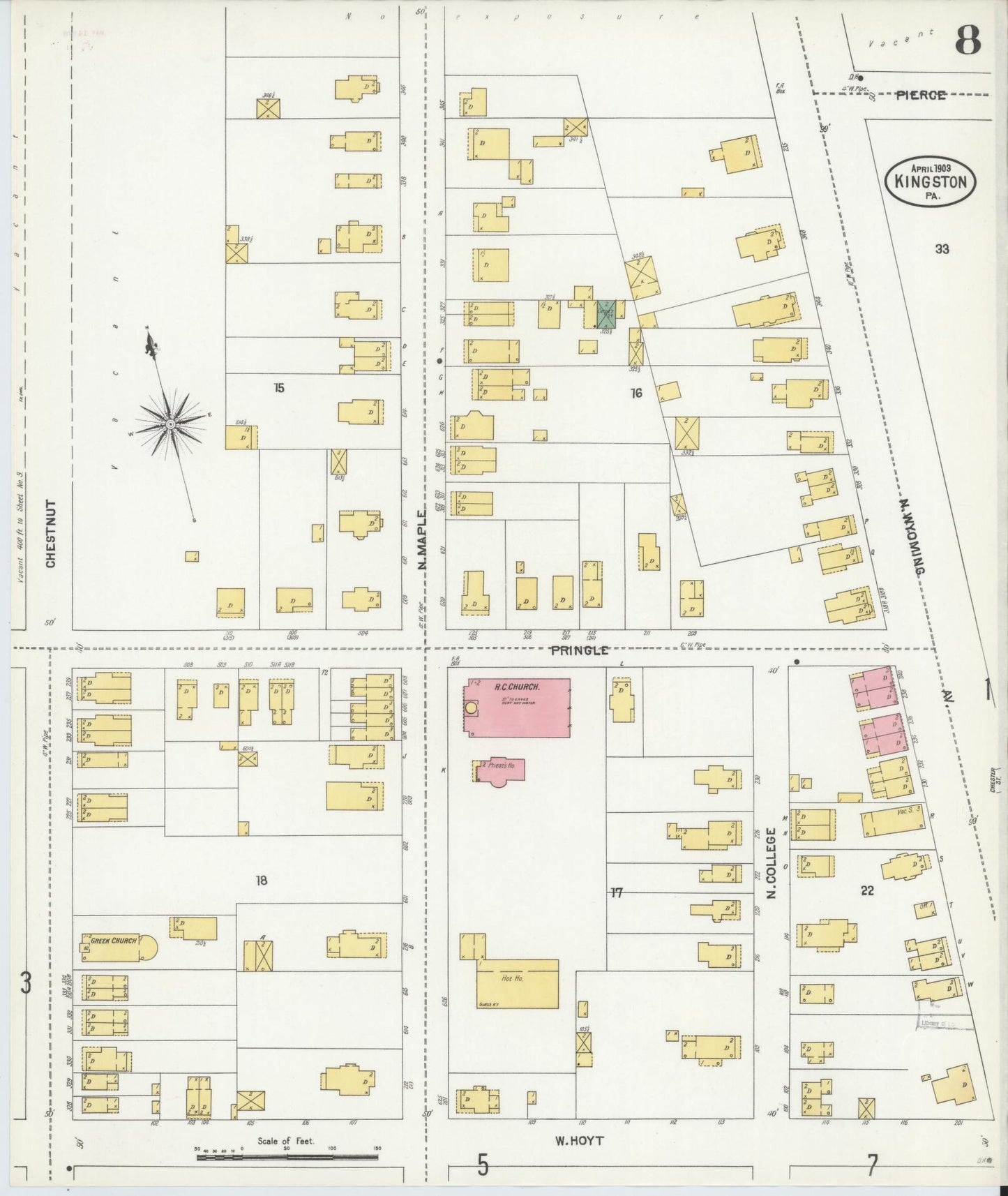Sanborn Fire Insurance Map from Kingston, Luzerne County, Pennsylvania (1903), Sheet #0008 - Complete Map Set gallery image, historic Sanborn map, vintage wall art, Pennsylvania Pennsylvania