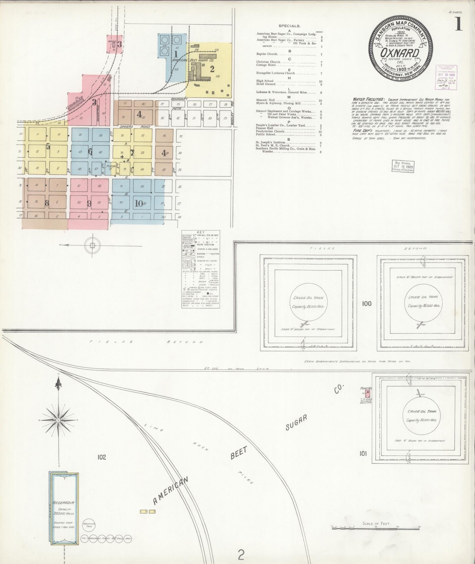 Sanborn Fire Insurance Map from Oxnard, Ventura County, California (1903), Sheet #0001 - Complete Map Set gallery image, historic Sanborn map, vintage wall art, California California