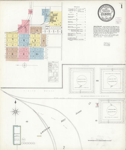 Sanborn Fire Insurance Map from Oxnard, Ventura County, California (1903), Sheet #0001 - Complete Map Set gallery image, historic Sanborn map, vintage wall art, California California
