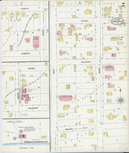 Sanborn Fire Insurance Map from Carlinville, Macoupin County, Illinois (1906), Sheet #0007 - Complete Map Set gallery image, historic Sanborn map, vintage wall art, Illinois Illinois
