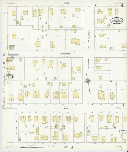 Sanborn Fire Insurance Map from Gatesville, Coryell County, Texas (1912), Sheet #0004 - Complete Map Set gallery image, historic Sanborn map, vintage wall art, Texas Texas