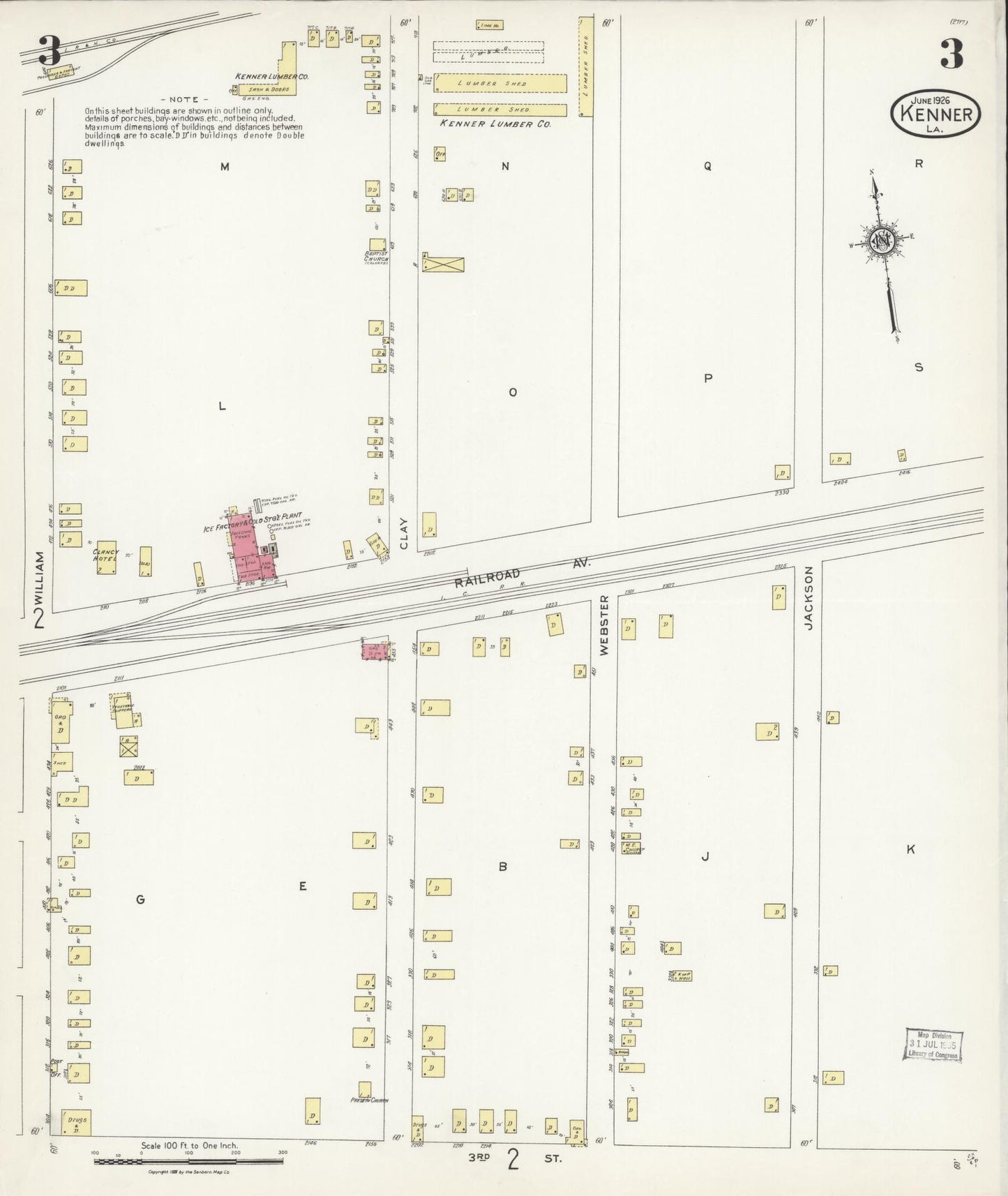 Sanborn Fire Insurance Map from Kenner, Jefferson Parish, Louisiana (1926), Sheet #0003 - Complete Map Set gallery image, historic Sanborn map, vintage wall art, Louisiana Louisiana