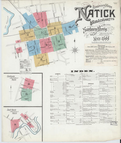 Sanborn Fire Insurance Map from Natick, Middlesex County, Massachusetts (1899), Sheet #0001 - Historic Sanborn Fire Insurance Map Print, vintage old map wall art, antique decor, genealogy gift, Massachusetts Massachusetts map