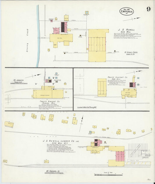 Sanborn Fire Insurance Map from Emporia, Independent Cities, Virginia (1909), Sheet #0009 - Historic Sanborn Fire Insurance Map Print, vintage old map wall art, antique decor, genealogy gift, Virginia Virginia map