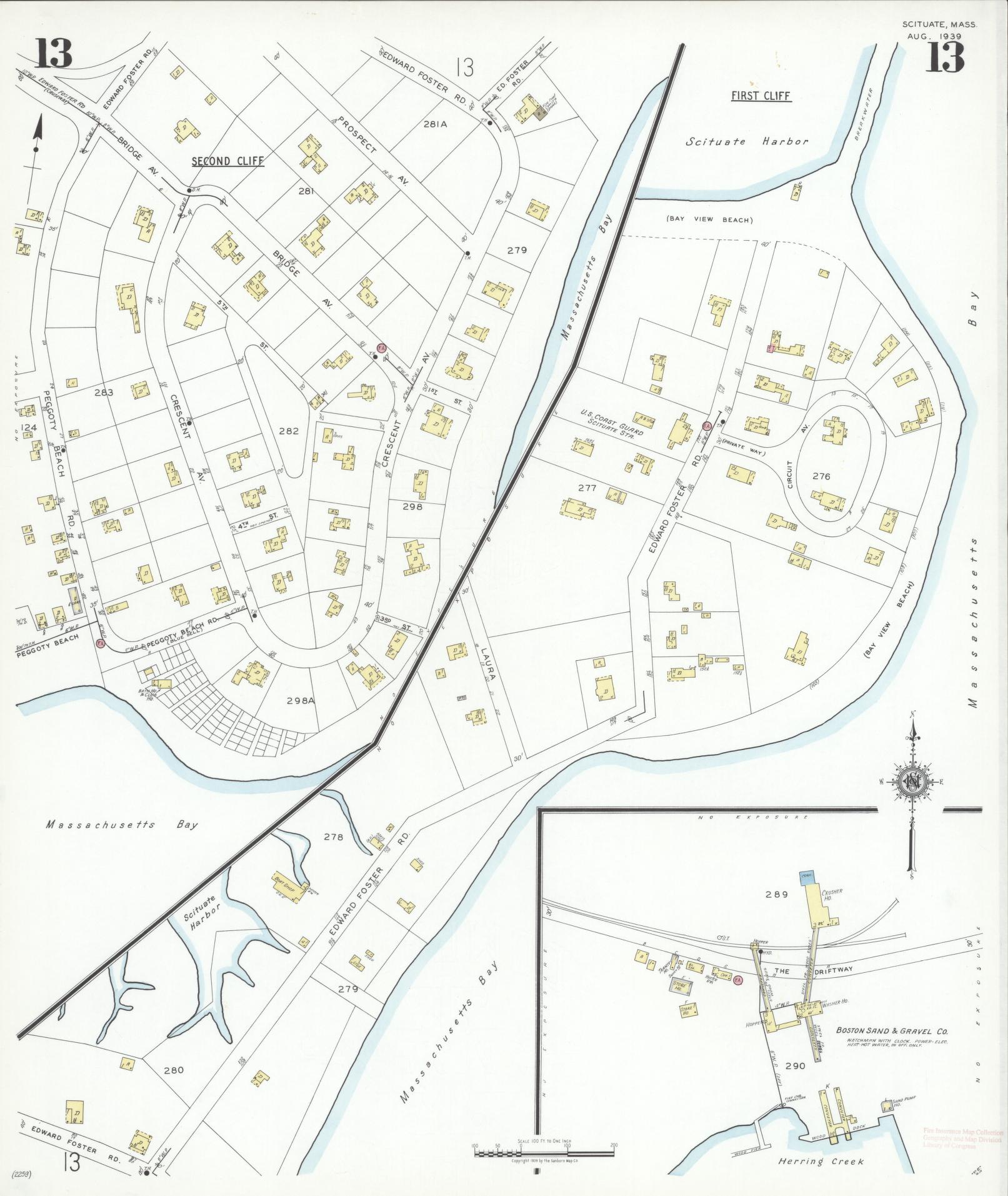 Sanborn Fire Insurance Map from Scituate, Plymouth County, Massachusetts (1939), Sheet #0013 - Historic Sanborn Fire Insurance Map Print, vintage old map wall art, antique decor, genealogy gift, Massachusetts Massachusetts map
