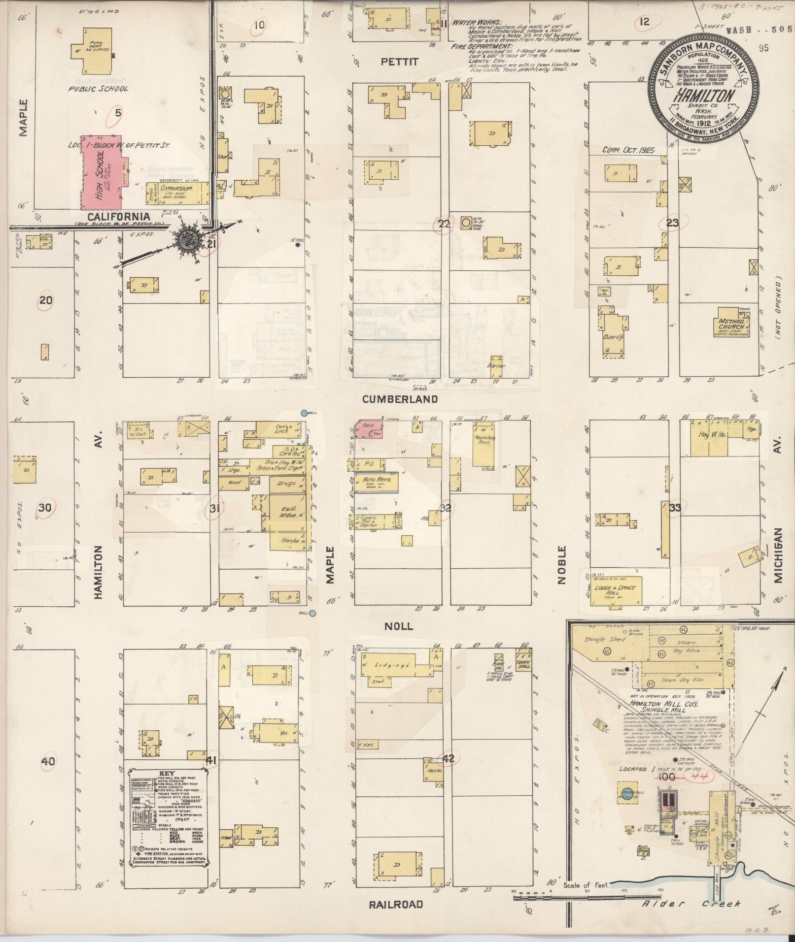 Sanborn Fire Insurance Map from Hamilton, Skagit County, Washington (1925), Sheet #0001 - Historic Sanborn Fire Insurance Map Print, vintage old map wall art, antique decor, genealogy gift, Washington Washington map