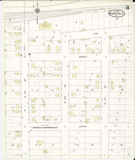 Sanborn Fire Insurance Map from Missouri Valley, Harrison County, Iowa (1913), Sheet #0008 - Historic Sanborn Fire Insurance Map Print, vintage old map wall art