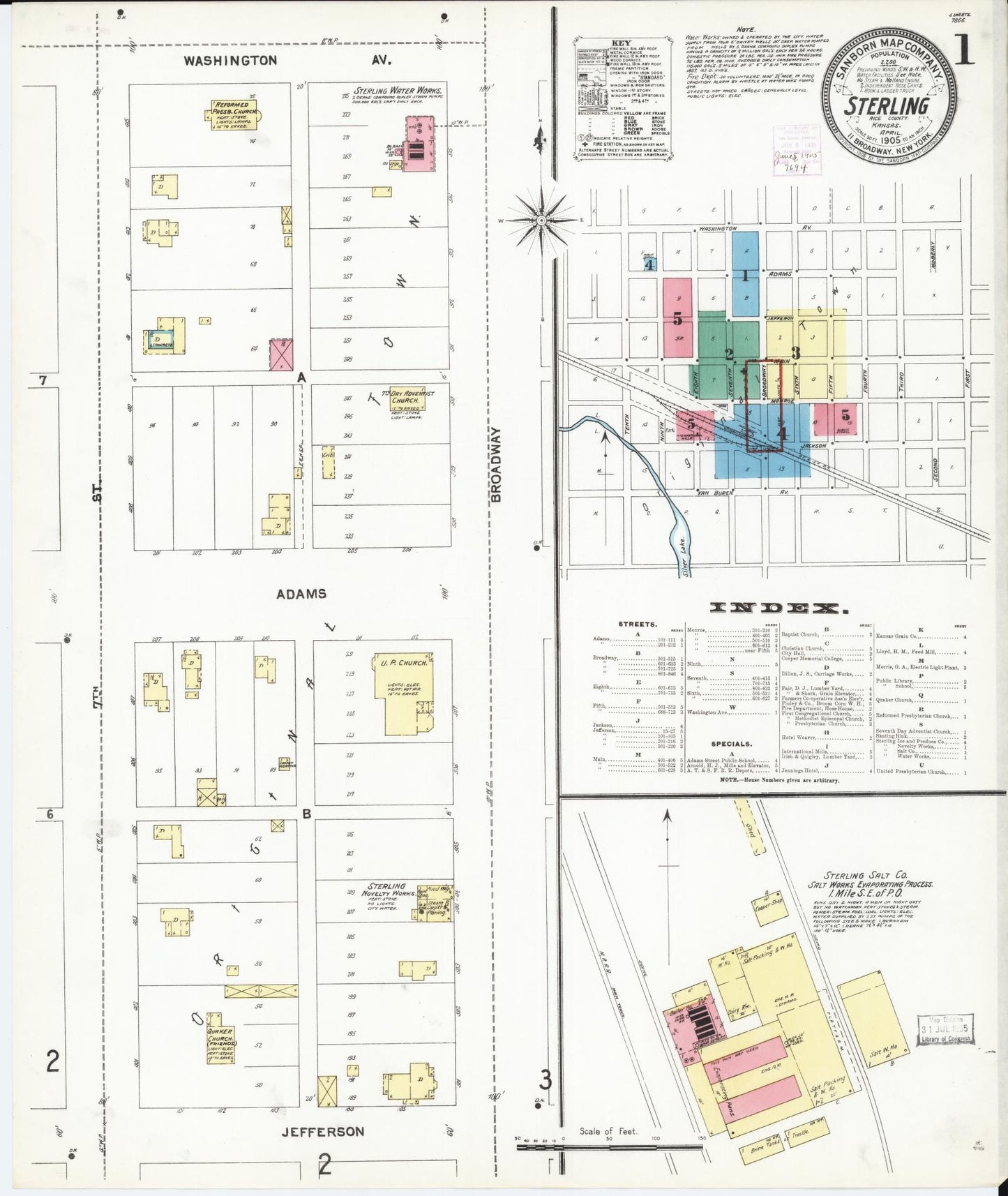 Sanborn Fire Insurance Map from Sterling, Rice County, Kansas (1905), Sheet #0001 - Historic Sanborn Fire Insurance Map Print, vintage old map wall art, antique decor, genealogy gift, Kansas Kansas map