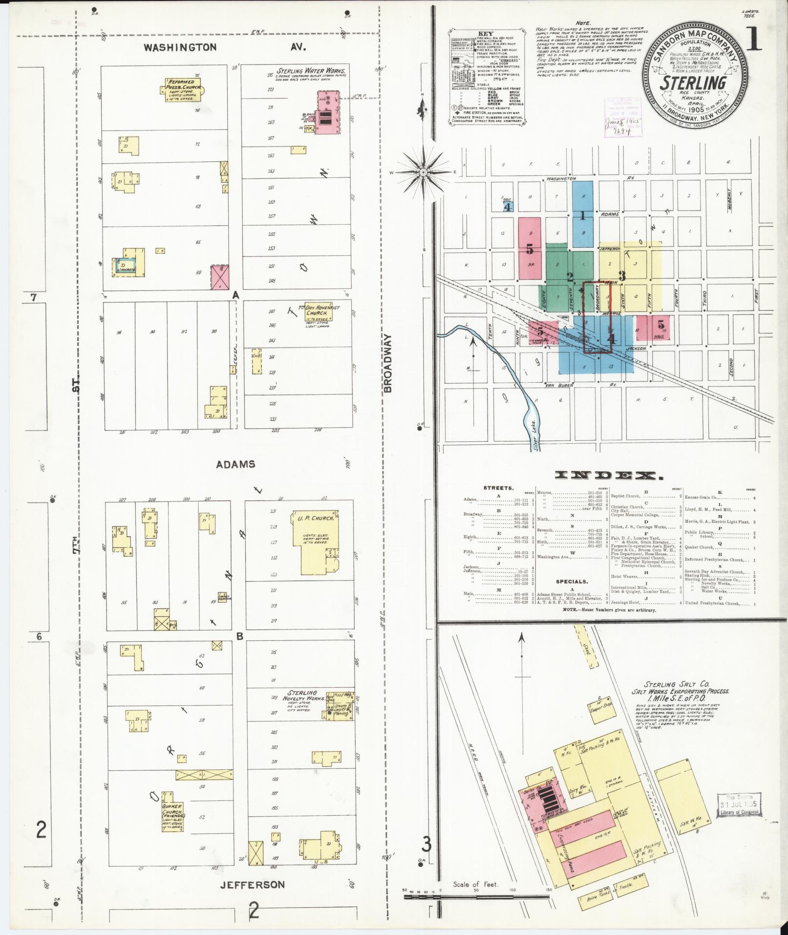 Sanborn Fire Insurance Map from Sterling, Rice County, Kansas (1905), Sheet #0001 - Historic Sanborn Fire Insurance Map Print, vintage old map wall art, antique decor, genealogy gift, Kansas Kansas map