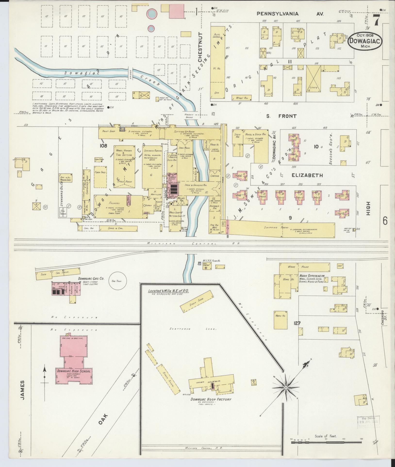 Sanborn Fire Insurance Map from Dowagiac, Cass County, Michigan (1908), Sheet #0007 - Complete Map Set gallery image, historic Sanborn map, vintage wall art, Michigan Michigan