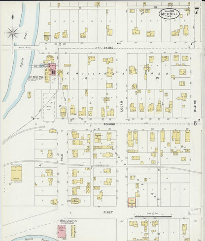Sanborn Fire Insurance Map from Merrill, Lincoln County, Wisconsin (1898), Sheet #0007 - Historic Sanborn Fire Insurance Map Print, vintage old map wall art, antique decor, genealogy gift, Wisconsin Wisconsin map