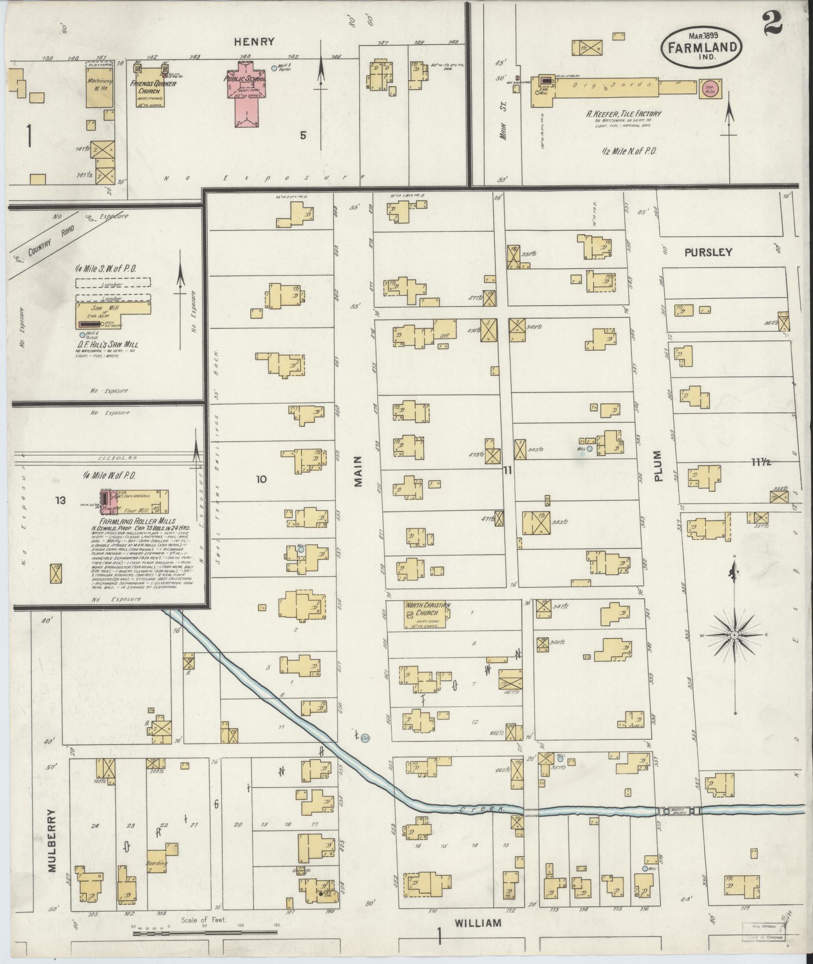 Sanborn Fire Insurance Map from Farmland, Randolph County, Indiana (1899), Sheet #0002 - Complete Map Set gallery image, historic Sanborn map, vintage wall art, Indiana Indiana