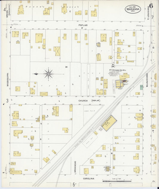 Sanborn Fire Insurance Map from Marianna, Lee County, Arkansas (1908), Sheet #0006 - Historic Sanborn Fire Insurance Map Print, vintage old map wall art, antique decor, genealogy gift, Arkansas Arkansas map