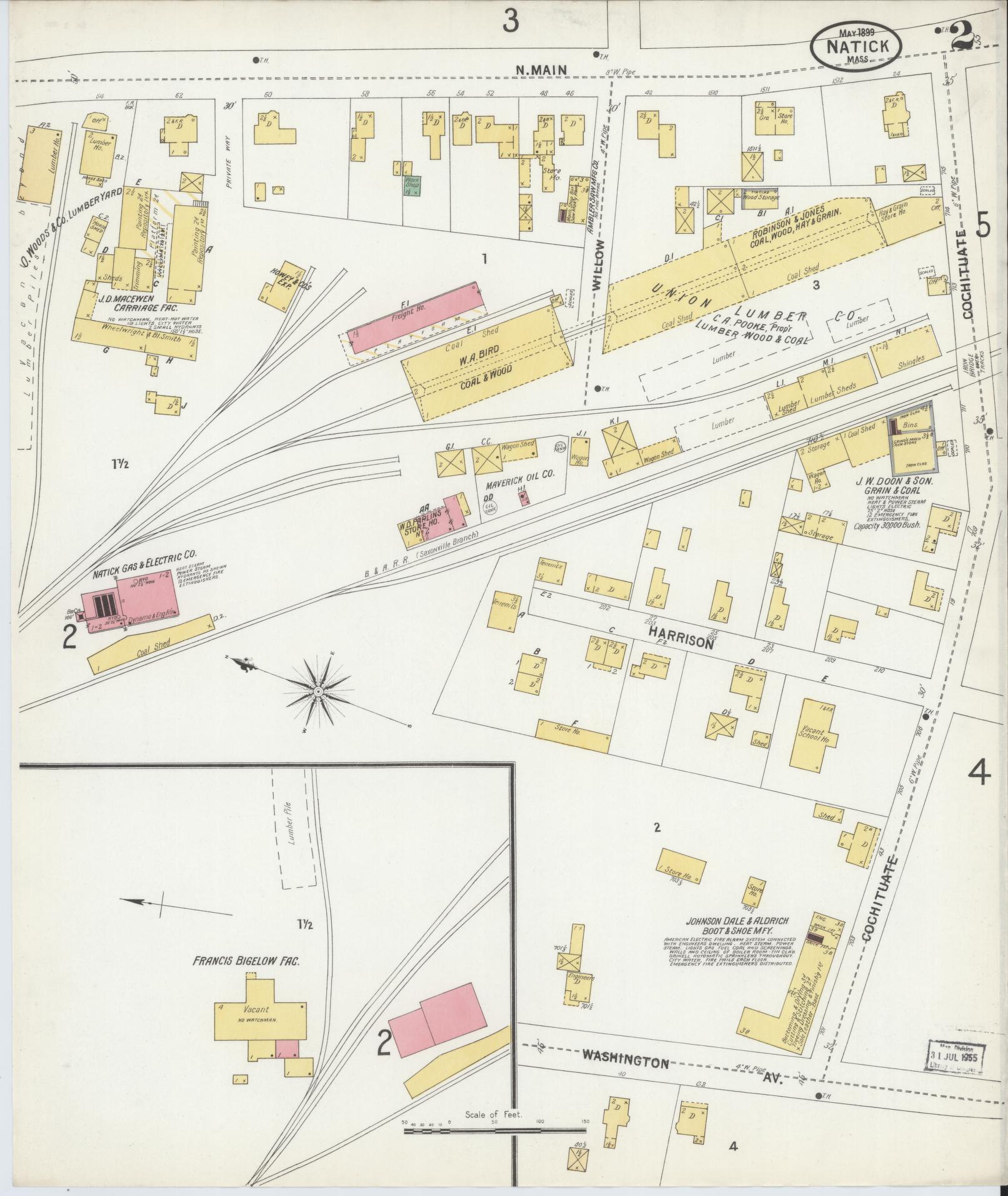 Sanborn Fire Insurance Map from Natick, Middlesex County, Massachusetts (1899), Sheet #0002 - Historic Sanborn Fire Insurance Map Print, vintage old map wall art, antique decor, genealogy gift, Massachusetts Massachusetts map