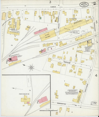 Sanborn Fire Insurance Map from Natick, Middlesex County, Massachusetts (1899), Sheet #0002 - Historic Sanborn Fire Insurance Map Print, vintage old map wall art, antique decor, genealogy gift, Massachusetts Massachusetts map