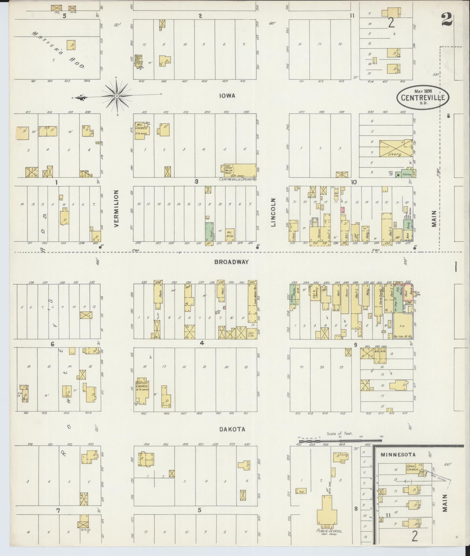 Sanborn Fire Insurance Map from Centerville, Turner County, South Dakota (1898), Sheet #0002 - Complete Map Set gallery image, historic Sanborn map, vintage wall art, South Dakota South Dakota