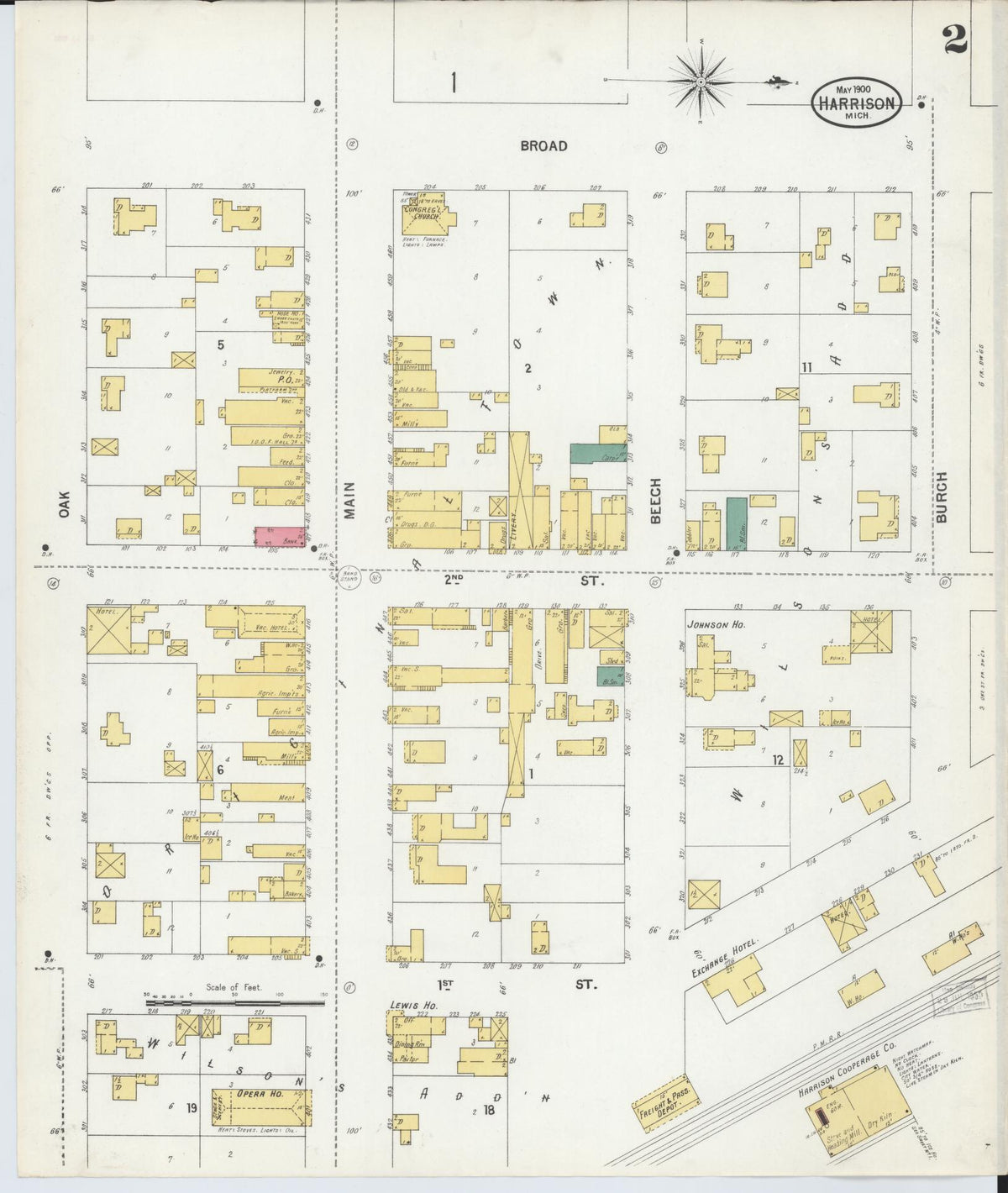 Sanborn Fire Insurance Map from Harrison, Clare County, Michigan (1900), Sheet #0002 - Historic Sanborn Fire Insurance Map Print, vintage old map wall art, antique decor, genealogy gift, Michigan Michigan map