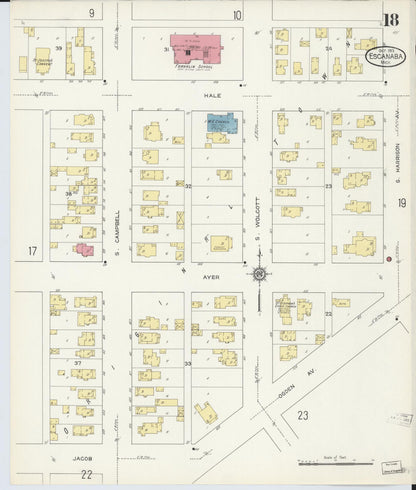 Sanborn Fire Insurance Map from Escanaba, Delta County, Michigan (1913), Sheet #0018 - Complete Map Set gallery image, historic Sanborn map, vintage wall art, Michigan Michigan