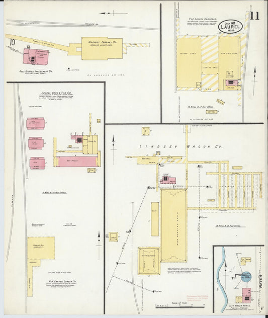 Sanborn Fire Insurance Map from Laurel, Jones County, Mississippi (1907), Sheet #0011 - Historic Sanborn Fire Insurance Map Print, vintage old map wall art, antique decor, genealogy gift, Mississippi Mississippi map