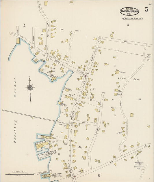 Sanborn Fire Insurance Map from Boothbay Harbor, Lincoln County, Maine (1922), Sheet #0005 - Historic Sanborn Fire Insurance Map Print, vintage old map wall art, antique decor, genealogy gift, Maine Maine map