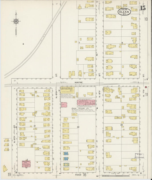 Sanborn Fire Insurance Map from Olean, Cattaraugus County, New York (1915), Sheet #0015 - Historic Sanborn Fire Insurance Map Print, vintage old map wall art, antique decor, genealogy gift, New York New York map