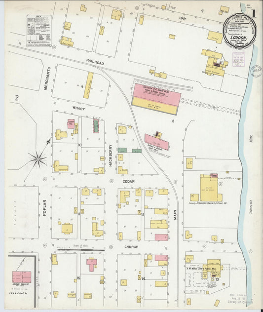 Sanborn Fire Insurance Map from Loudon, Loudon County, Tennessee (1901), Sheet #0001 - Historic Sanborn Fire Insurance Map Print, vintage old map wall art, antique decor, genealogy gift, Tennessee Tennessee map