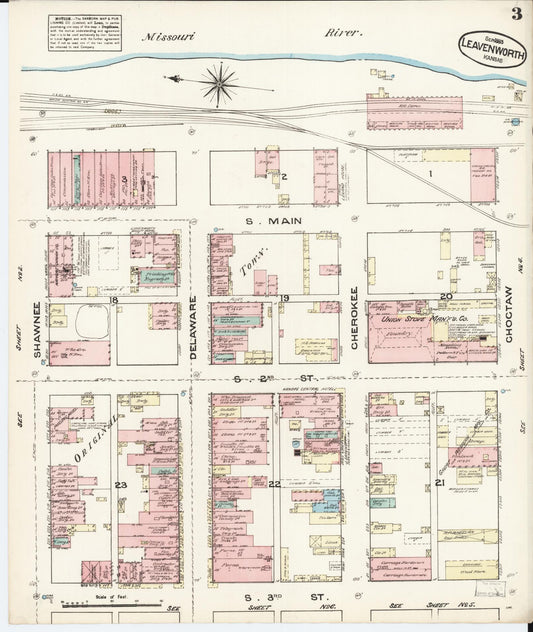 Sanborn Fire Insurance Map from Leavenworth, Leavenworth County, Kansas (1883), Sheet #0003 - Historic Sanborn Fire Insurance Map Print, vintage old map wall art, antique decor, genealogy gift, Kansas Kansas map