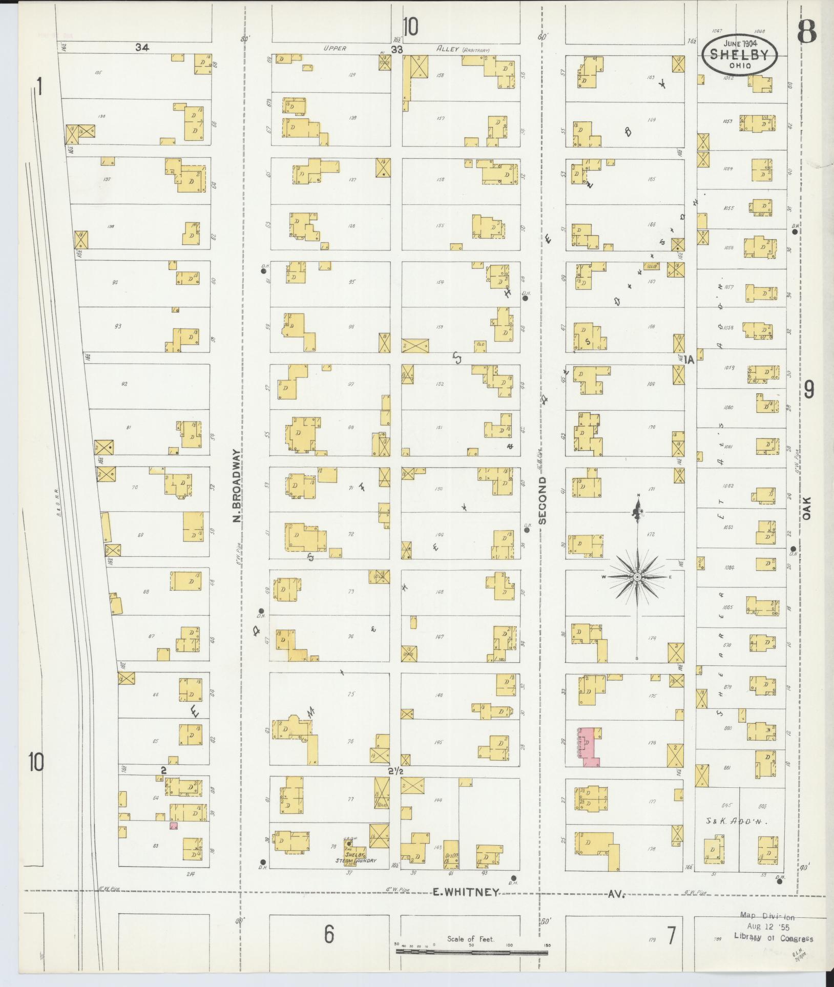 Sanborn Fire Insurance Map from Shelby, Richland County, Ohio (1904), Sheet #0008 - Complete Map Set gallery image, historic Sanborn map, vintage wall art, Ohio Ohio