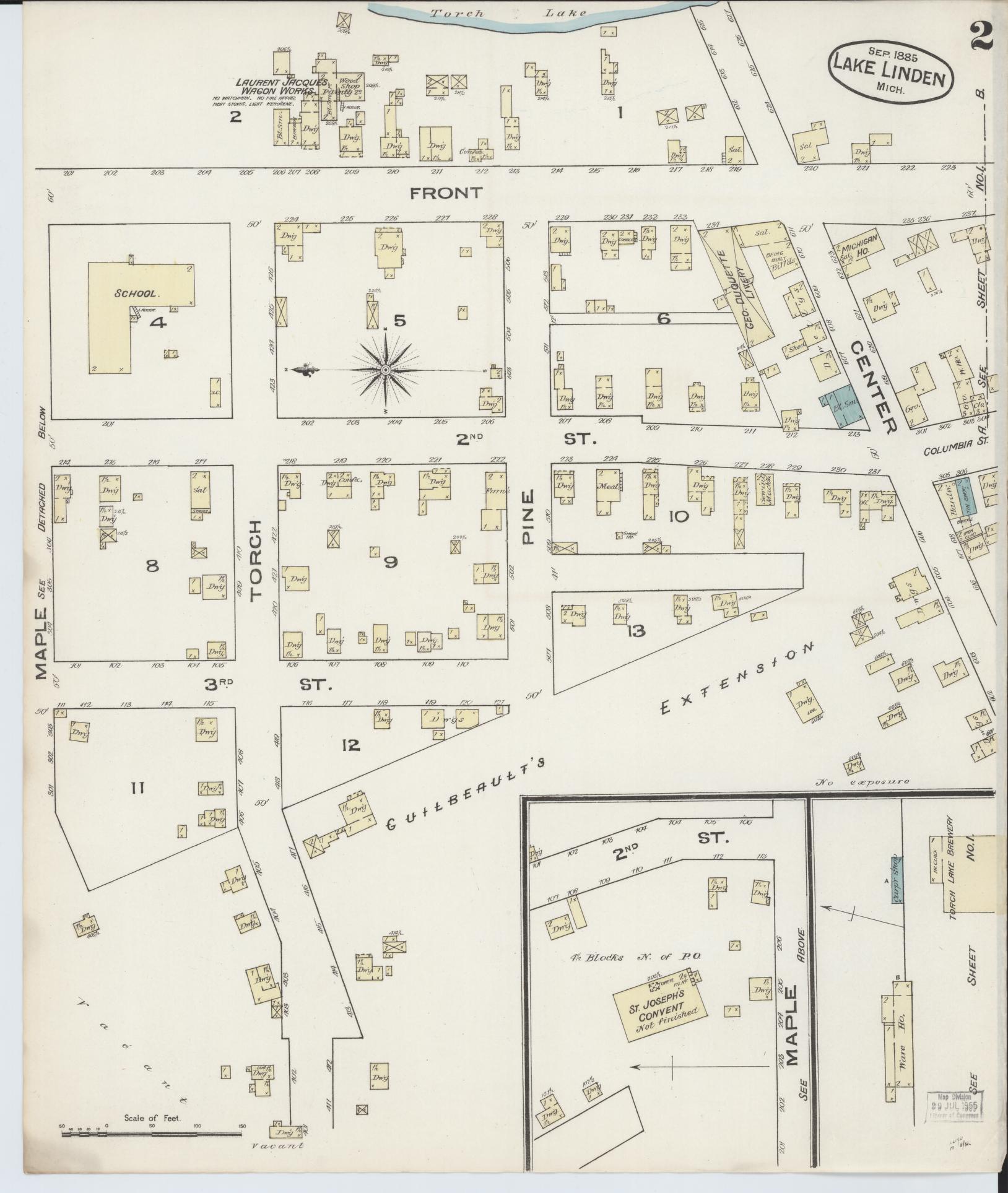 Sanborn Fire Insurance Map from Lake Linden, Houghton County, Michigan (1885), Sheet #0002 - Complete Map Set gallery image, historic Sanborn map, vintage wall art, Michigan Michigan
