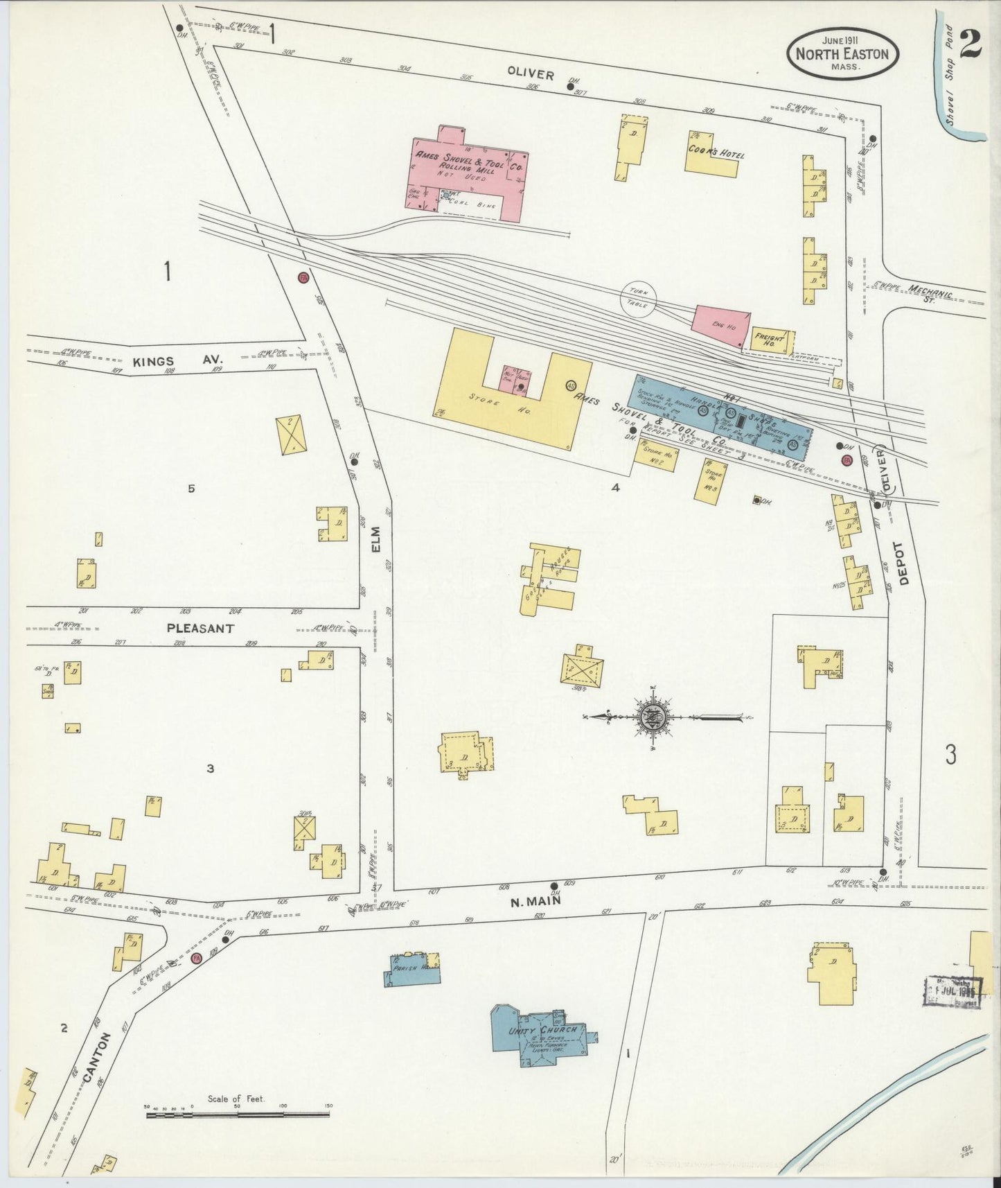 Sanborn Fire Insurance Map from North Easton, Bristol County, Massachusetts (1911), Sheet #0002 - Complete Map Set gallery image, historic Sanborn map, vintage wall art, Massachusetts Massachusetts