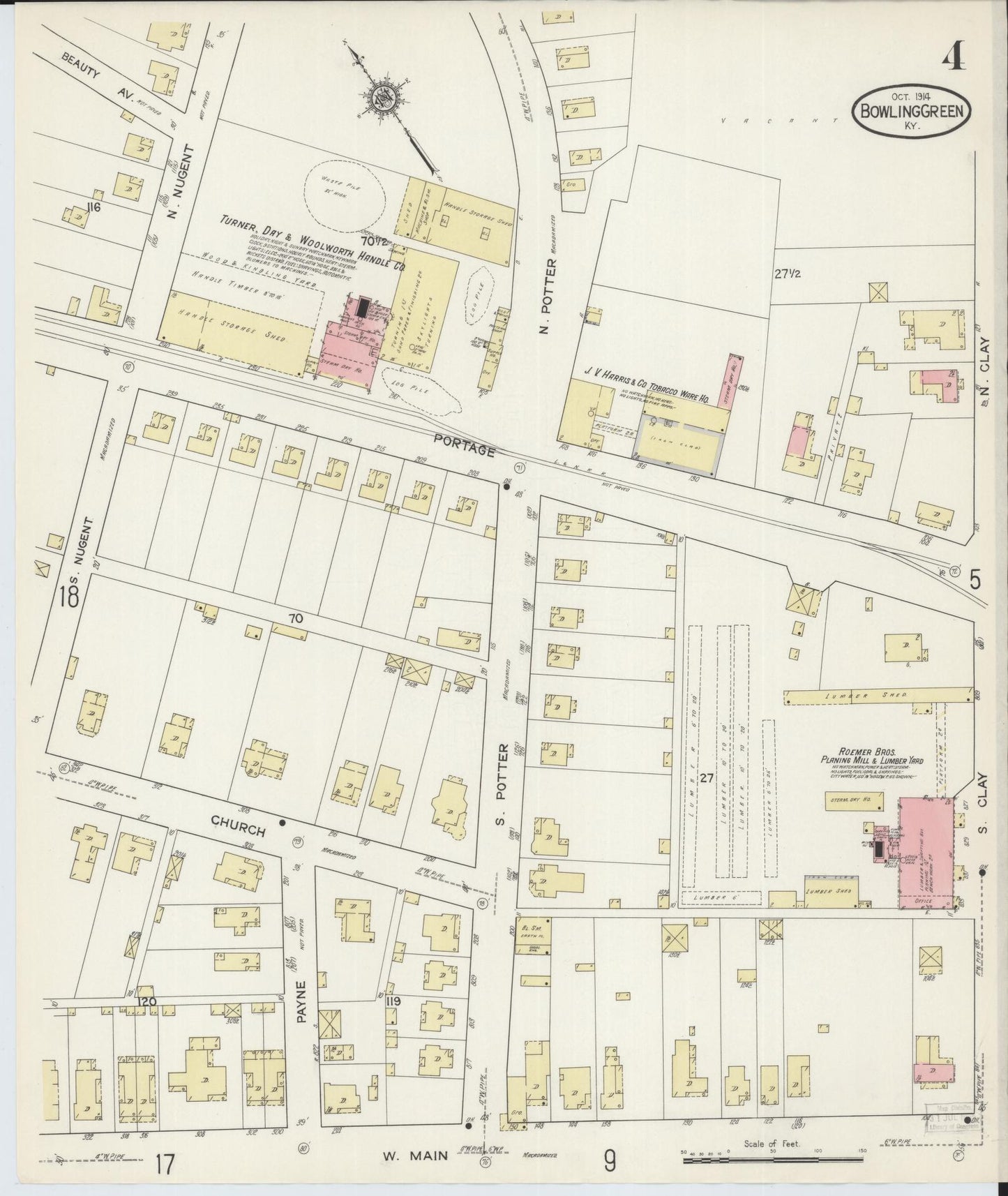 Sanborn Fire Insurance Map from Bowling Green, Warren County, Kentucky (1914), Sheet #0004 - Complete Map Set gallery image, historic Sanborn map, vintage wall art, Kentucky Kentucky