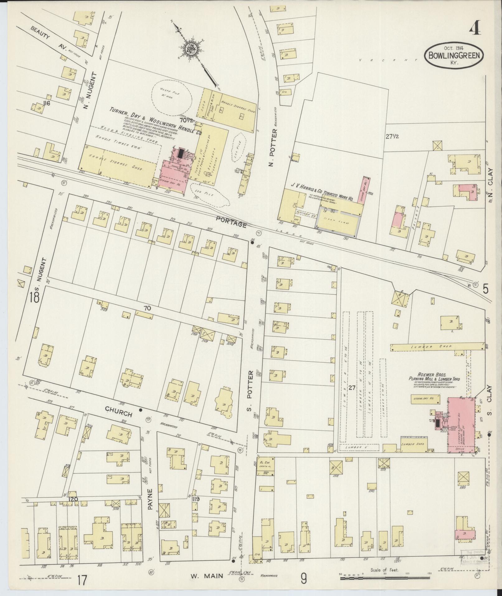 Sanborn Fire Insurance Map from Bowling Green, Warren County, Kentucky (1914), Sheet #0004 - Complete Map Set gallery image, historic Sanborn map, vintage wall art, Kentucky Kentucky