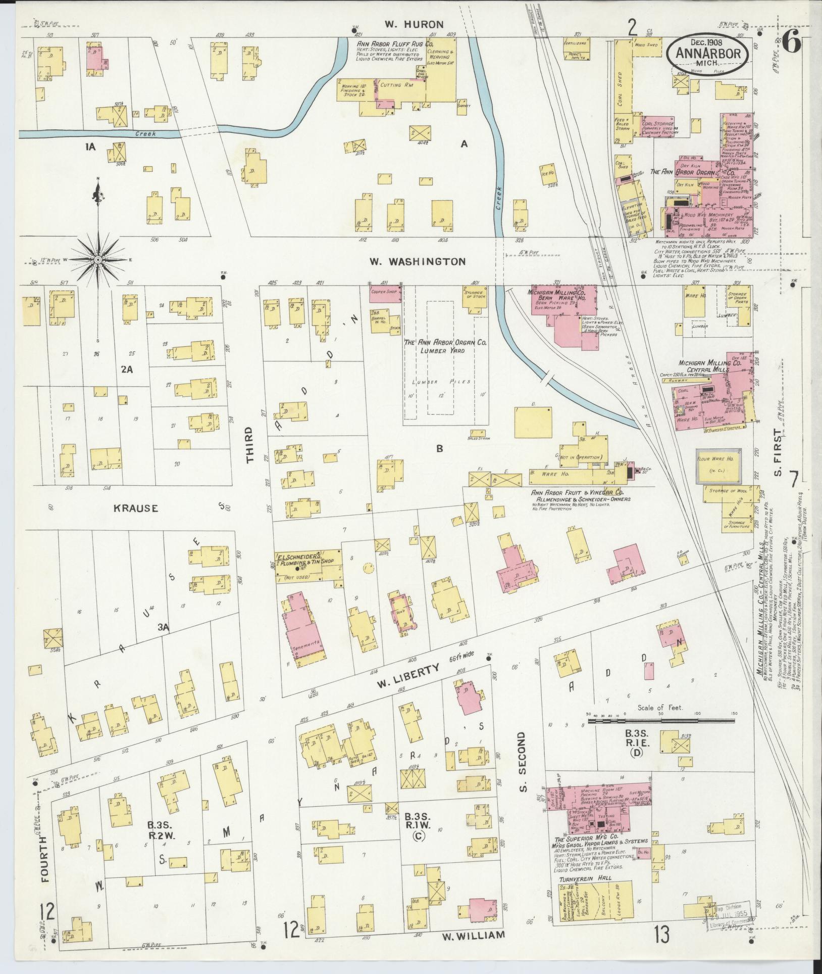 Sanborn Fire Insurance Map from Ann Arbor, Washtenaw County, Michigan (1908), Sheet #0006 - Historic Sanborn Fire Insurance Map Print, vintage old map wall art, antique decor, genealogy gift, Michigan Michigan map