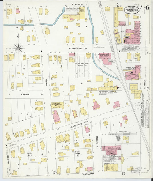 Sanborn Fire Insurance Map from Ann Arbor, Washtenaw County, Michigan (1908), Sheet #0006 - Historic Sanborn Fire Insurance Map Print, vintage old map wall art, antique decor, genealogy gift, Michigan Michigan map