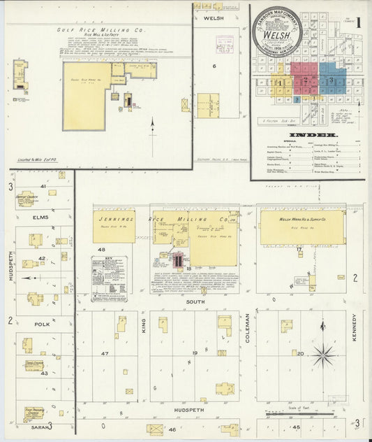 Sanborn Fire Insurance Map from Welsh, Jefferson Davis Parish, Louisiana. (1909) – Historic Sanborn Fire Insurance Map Print