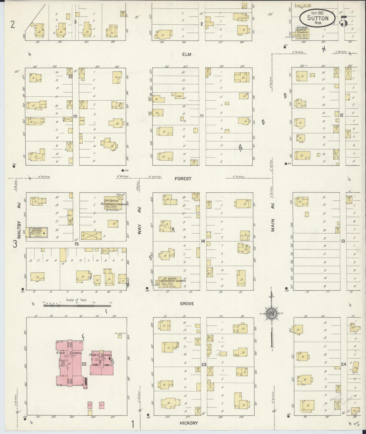 Sanborn Fire Insurance Map from Sutton, Clay County, Nebraska (1912), Sheet #0005 - Complete Map Set gallery image, historic Sanborn map, vintage wall art, Nebraska Nebraska
