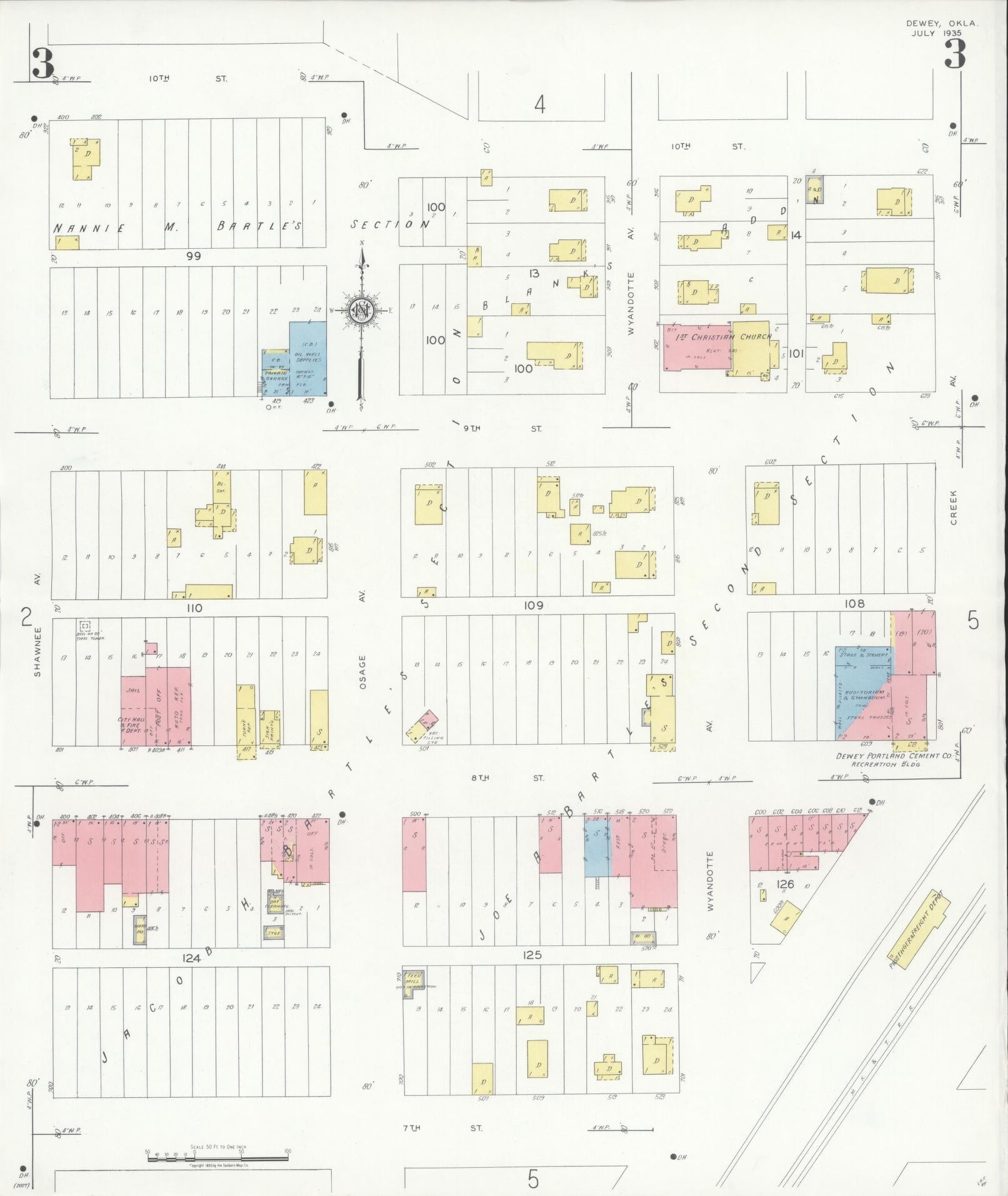 Sanborn Fire Insurance Map from Dewey, Washington County, Oklahoma (1935), Sheet #0003 - Complete Map Set gallery image, historic Sanborn map, vintage wall art, Oklahoma Oklahoma