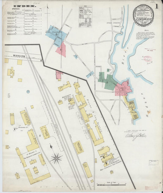 Sanborn Fire Insurance Map from Coxsackie, Greene County, New York (1895), Sheet #0001 - Historic Sanborn Fire Insurance Map Print, vintage old map wall art, antique decor, genealogy gift, New York New York map