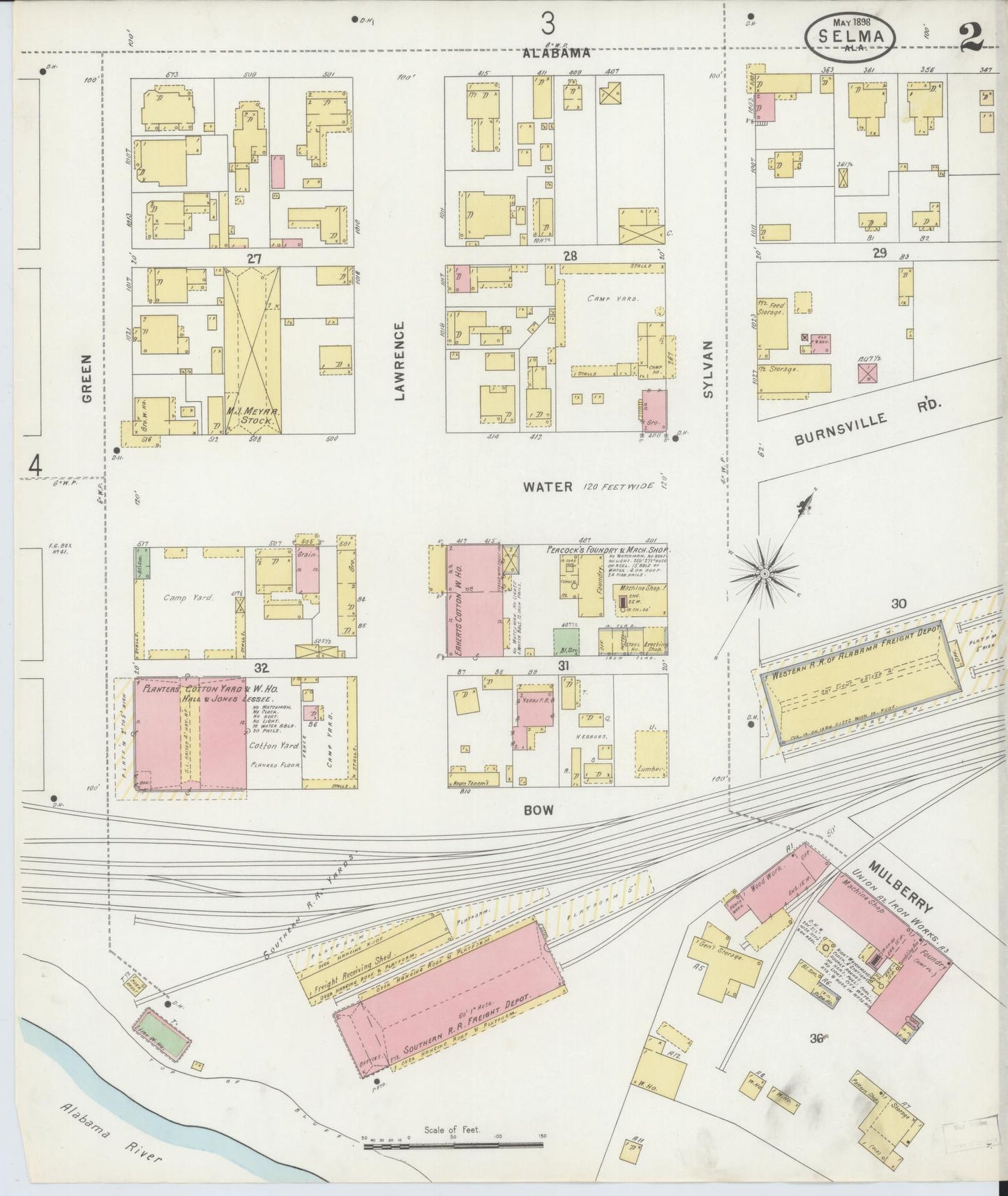 Sanborn Fire Insurance Map from Selma, Dallas County, Alabama (1898), Sheet #0002 - Complete Map Set gallery image, historic Sanborn map, vintage wall art, Alabama Alabama