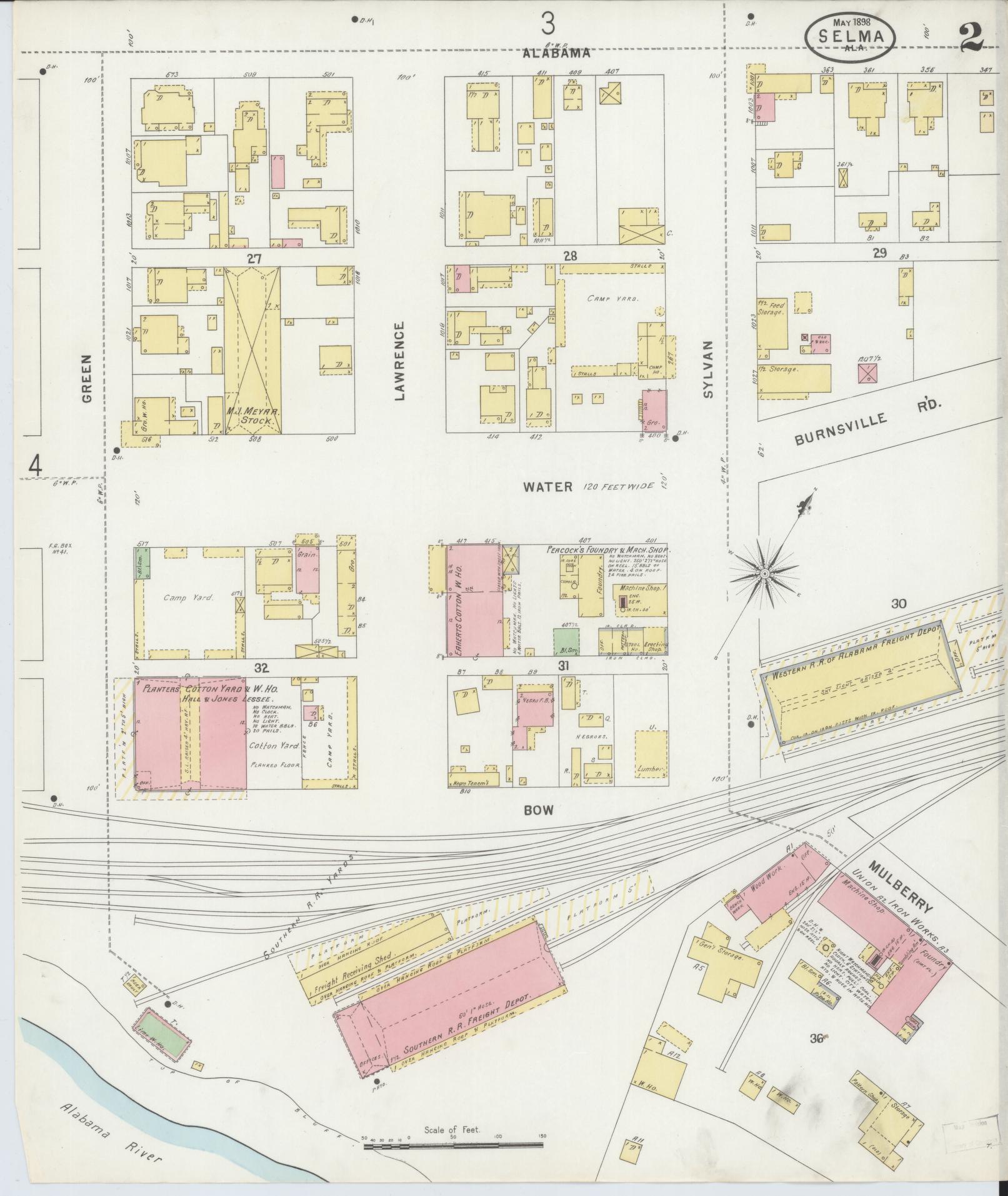 Sanborn Fire Insurance Map from Selma, Dallas County, Alabama (1898), Sheet #0002 - Complete Map Set gallery image, historic Sanborn map, vintage wall art, Alabama Alabama