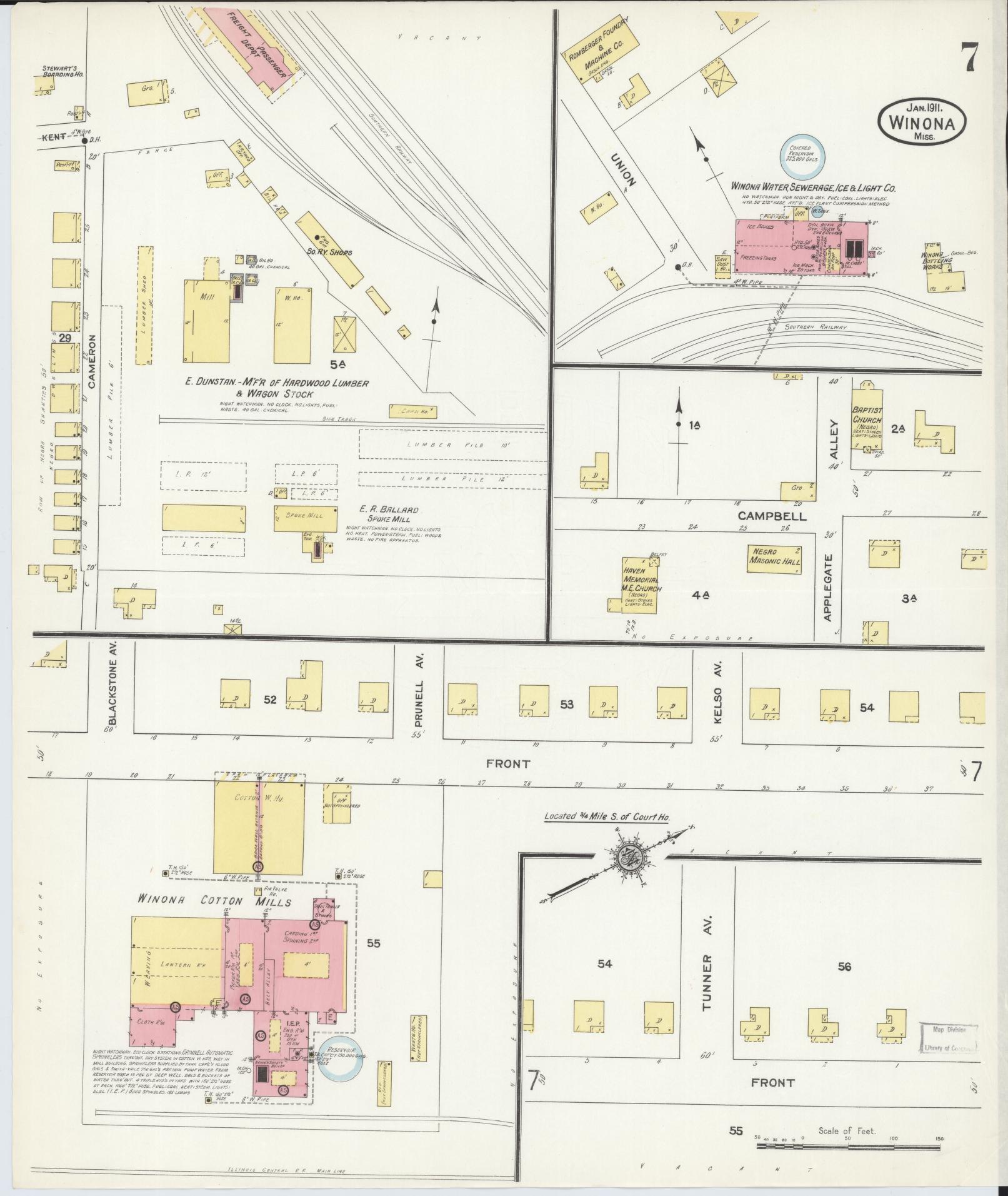 Sanborn Fire Insurance Map from Winona, Montgomery County, Mississippi (1911), Sheet #0007 - Historic Sanborn Fire Insurance Map Print, vintage old map wall art, antique decor, genealogy gift, Mississippi Mississippi map