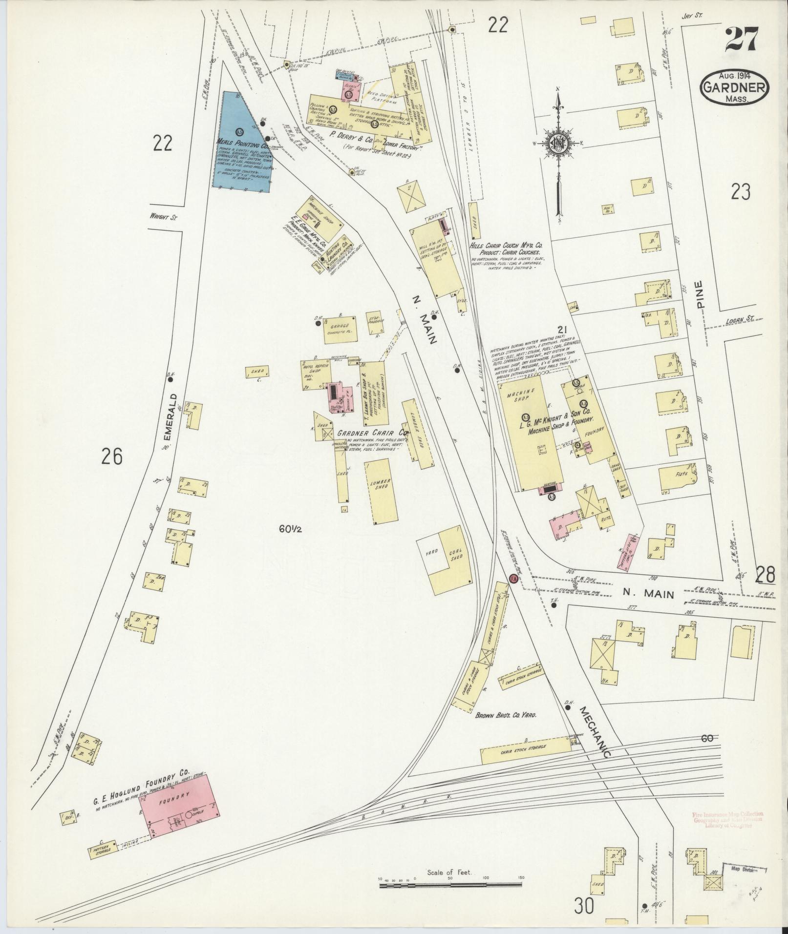 Sanborn Fire Insurance Map from Gardner, Worcester County, Massachusetts (1914), Sheet #0027 - Complete Map Set gallery image, historic Sanborn map, vintage wall art, Massachusetts Massachusetts