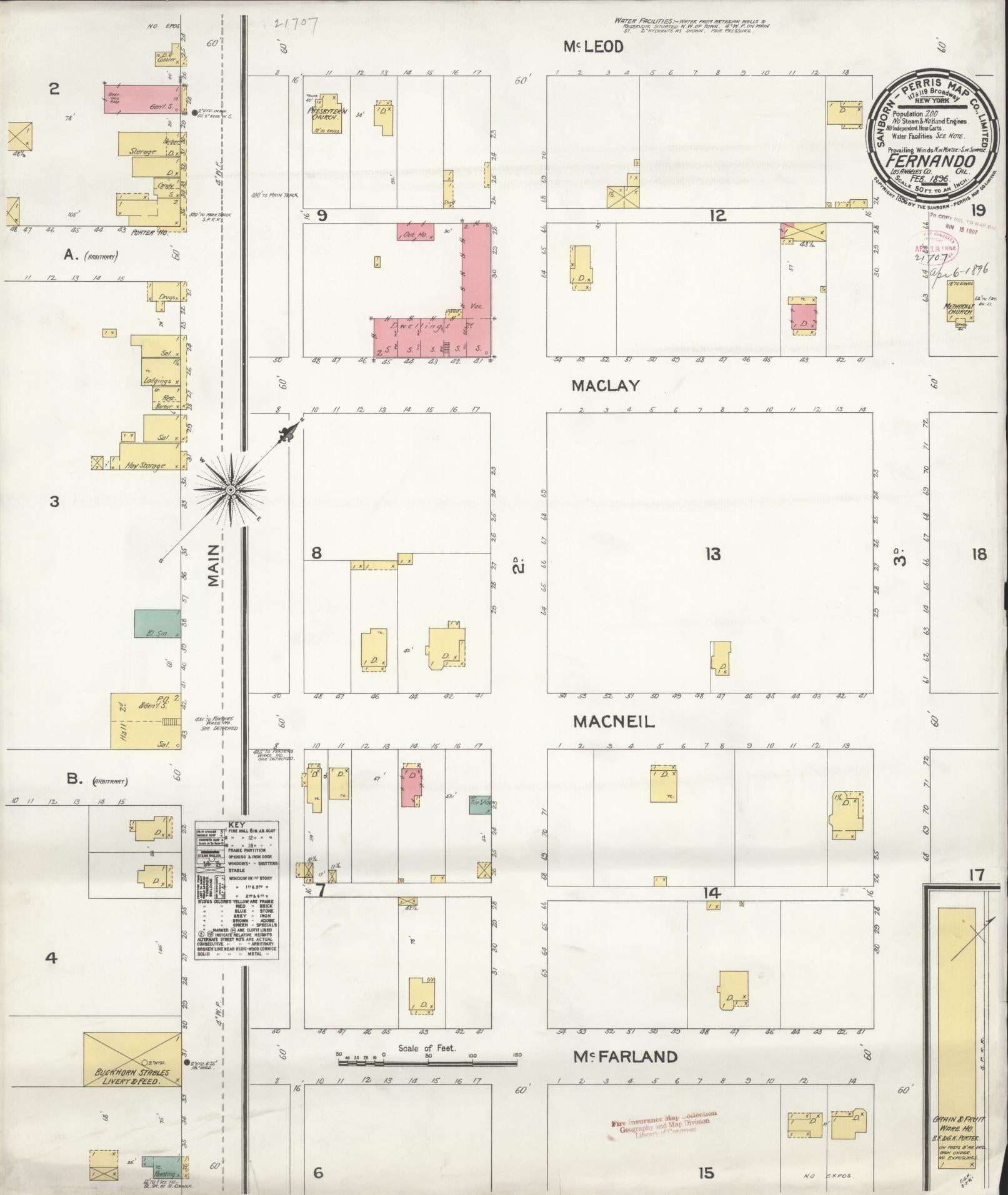Sanborn Fire Insurance Map from Fernando, Los Angeles County, California. (1896) – Historic Sanborn Fire Insurance Map Print