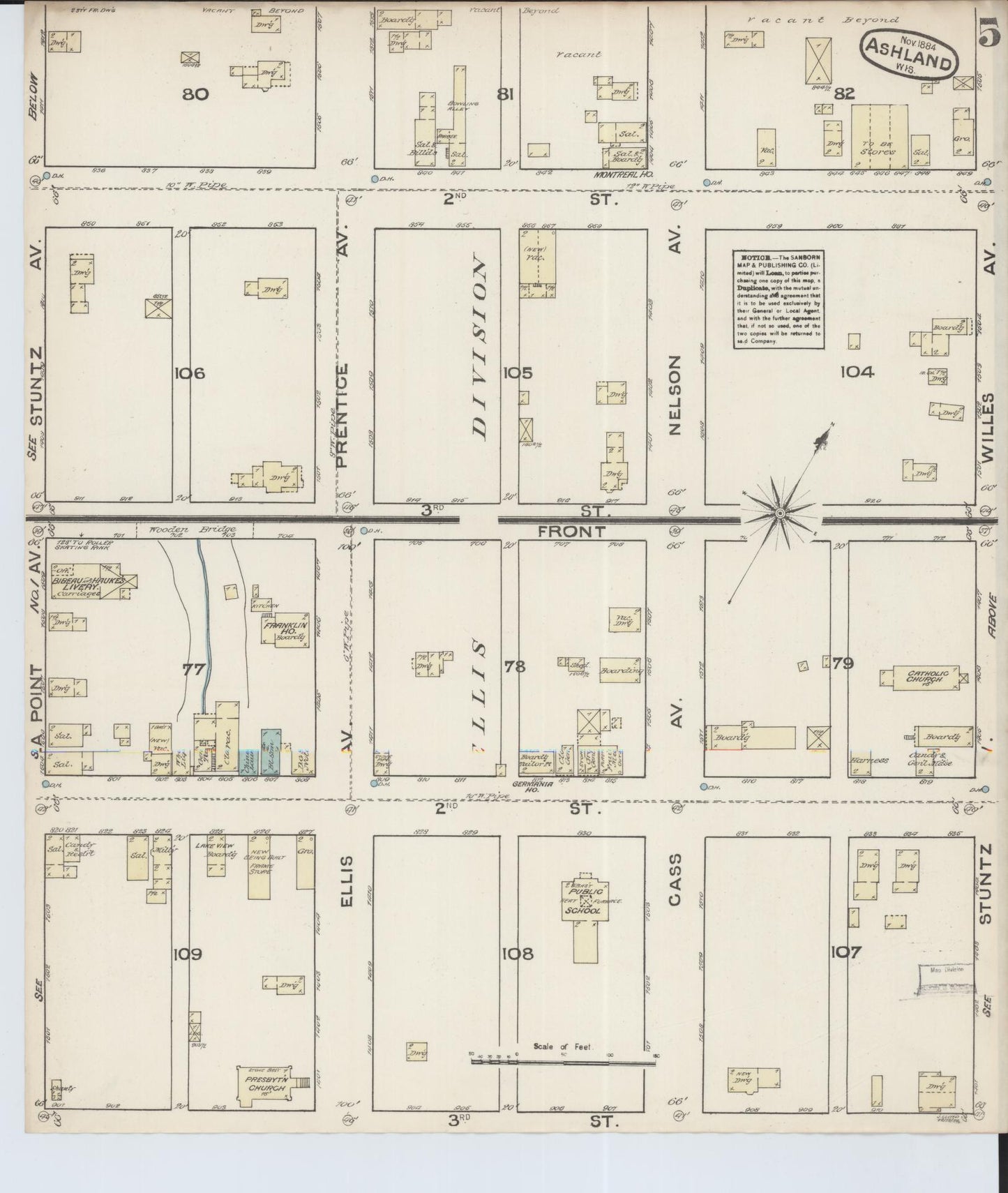 Sanborn Fire Insurance Map from Ashland, Ashland County, Wisconsin (1884), Sheet #0005 - Historic Sanborn Fire Insurance Map Print, vintage old map wall art, antique decor, genealogy gift, Wisconsin Wisconsin map
