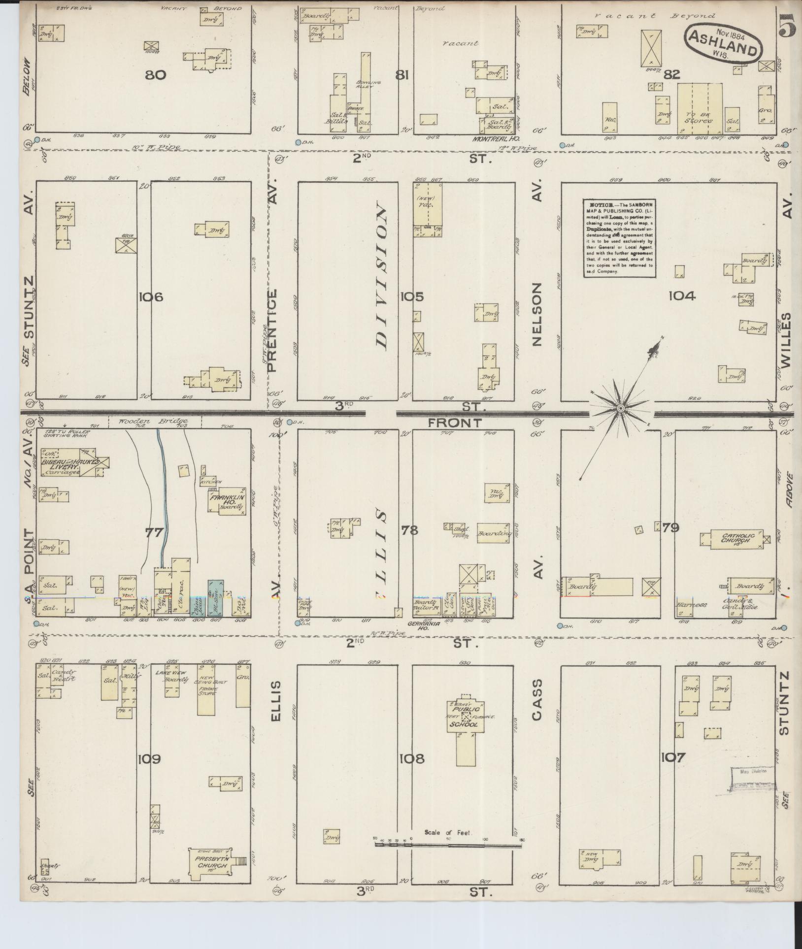 Sanborn Fire Insurance Map from Ashland, Ashland County, Wisconsin (1884), Sheet #0005 - Historic Sanborn Fire Insurance Map Print, vintage old map wall art, antique decor, genealogy gift, Wisconsin Wisconsin map